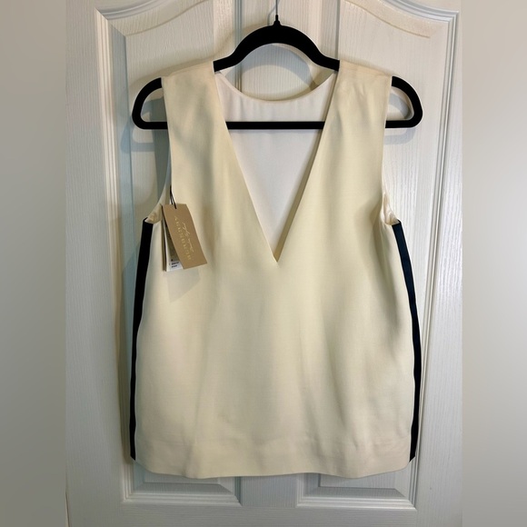 💛”Burberry” NWT Cream w/ Black Silk Side Piping & Deep V Back Tank Top Sz 4 US🖤 - Picture 3 of 14